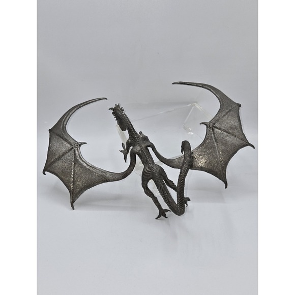 Signed Pewter Dragon Sculpture L.W. 1997 Red Glass Eyes Fantasy Art 13x11" - Picture 4 of 15